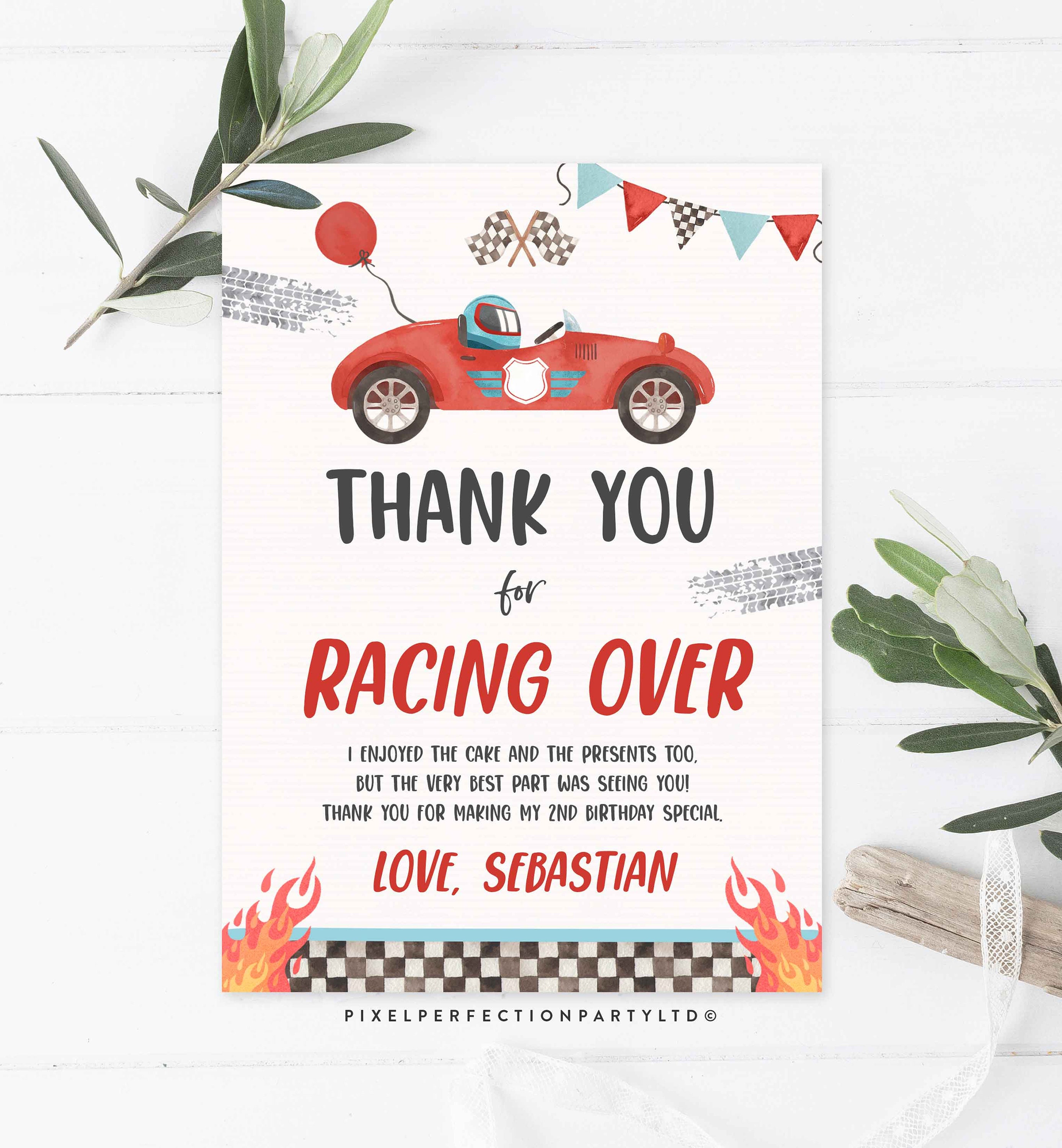 Editable Two Fast Birthday Thank You Card Red Race Car Thank Etsy