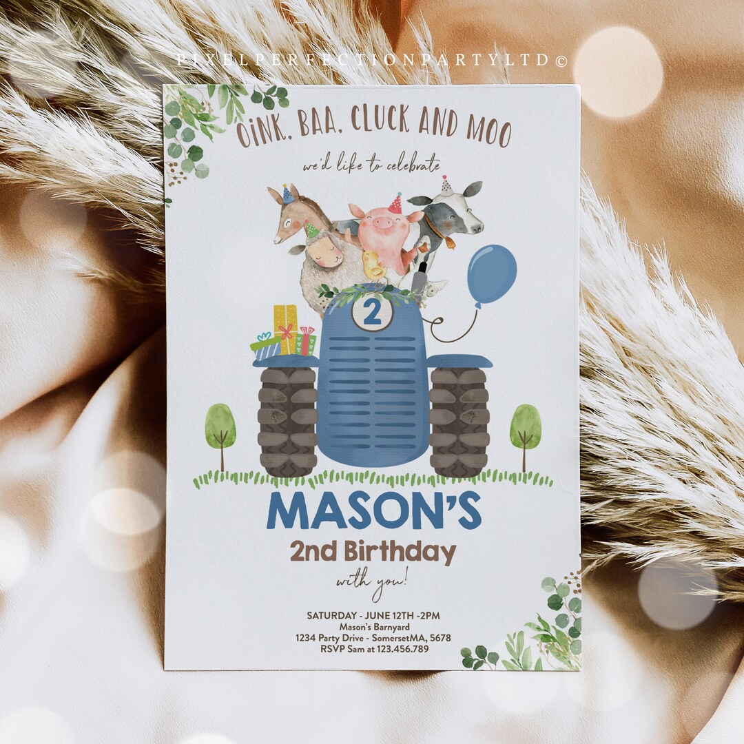 Editable Farm Birthday Invitation Boy Farm Animals Birthday - Etsy