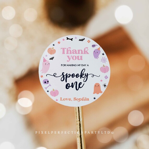 Editable Pink Halloween Ghost Circle + Square Favor Tags Pink Ghost Spooky One Favors Spooktacular Halloween Birthday Instant Download F6 Il_570xn