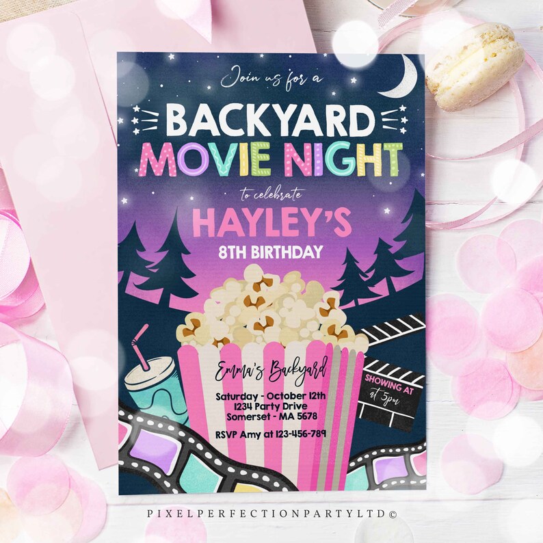 EDITABLE Backyard Movie Night Birthday Invitation Outdoor - Etsy