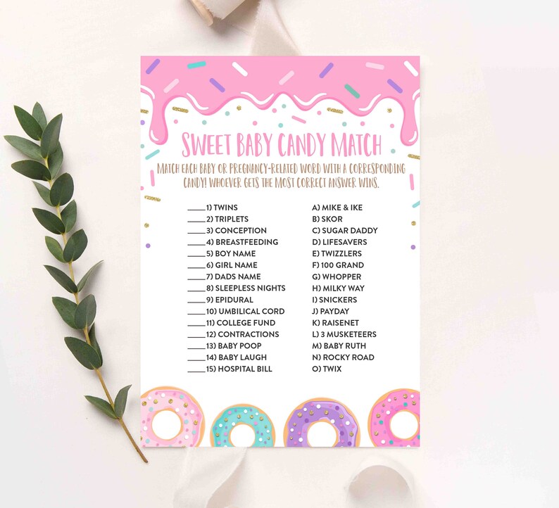 Pregnancy Candy Match Baby Shower Game Donut Candy Match Game Donut Baby Shower Party Games Donut Baby Shower Activities Instant Download SD image 1