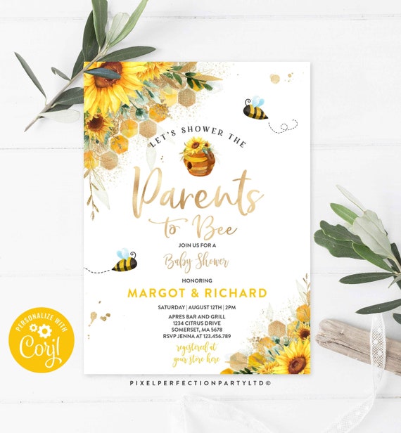 Editable Sunflower Bee Baby Shower Invitation Parents To Bee Baby Shower Baby Shower Yellow Floral Honey Bee Baby Shower Instant Download BH Il_570xn