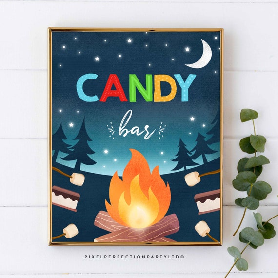Candy Bar Party Sign S'Mores Bonfire Birthday Decorations Candy Bar Sign Backyard Camping S'Mores Party Movie Sleepover Instant Download AS Il_570xn