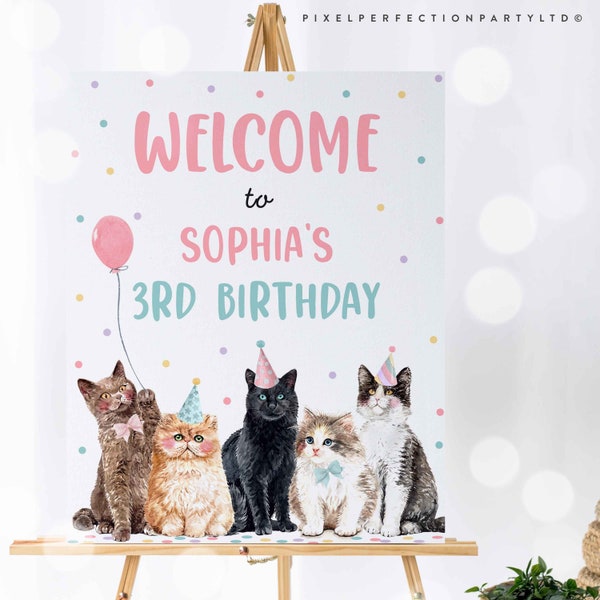 Editable Kitten Birthday Party Welcome Sign Calling All Paw-ty Animals Birthday Sign Decor Let's Pawty Kitty Cat Party Instant Download KL