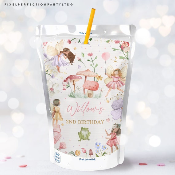 Editable Fairy Birthday Party Capri Sun Juice Label Enchanted Magical Floral Fairy Princess Party Juice Pouch Label Instant Download SF Il_570xn