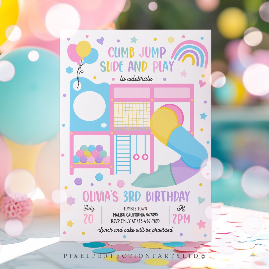 free and customizeable happy birthday templates -... Editable Playground Birthday Party Invitation Girl Jungle Gym Party ...