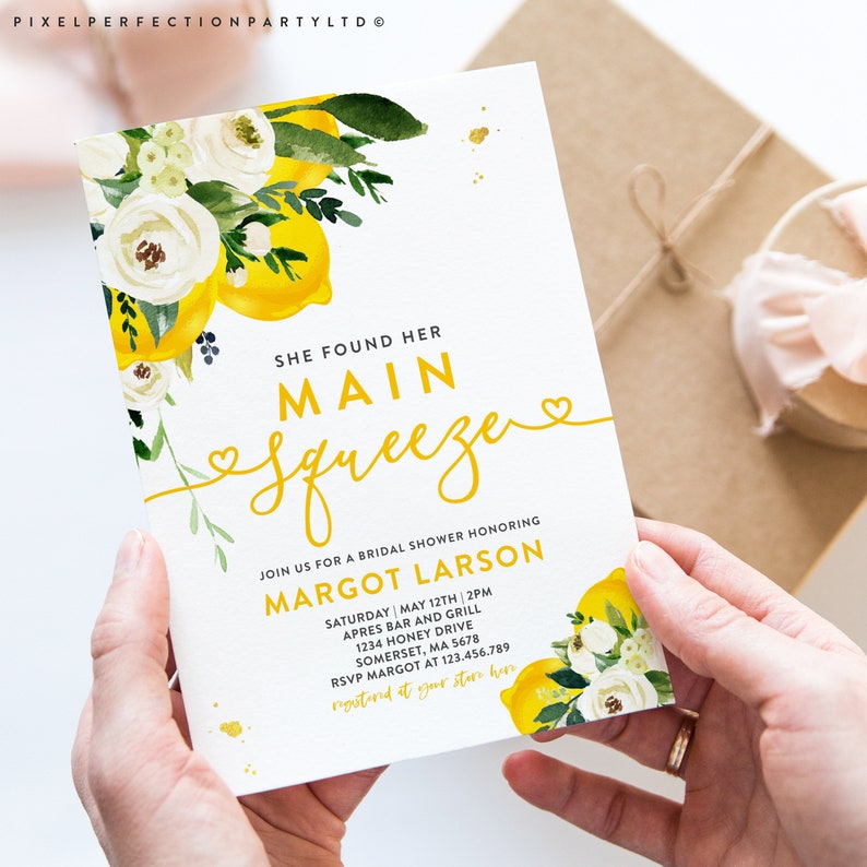 Editable Main Squeeze Bridal Shower Invitation Lemon Bridal Shower Invite Yellow White Floral Citrus Lemon Bridal Shower Instant Download LY image 2