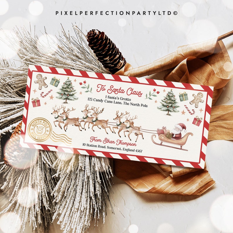 Editable Santa North Pole Mail Envelope Template Personalized Santa