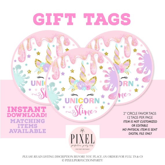 Unicorn Slime Favor Tag Unicorn Slime Party Favor Tag Slime Party Gift Tag Pink & Gold Unicorn Sparkle Slime Party Instant Download 5T Il_570xn