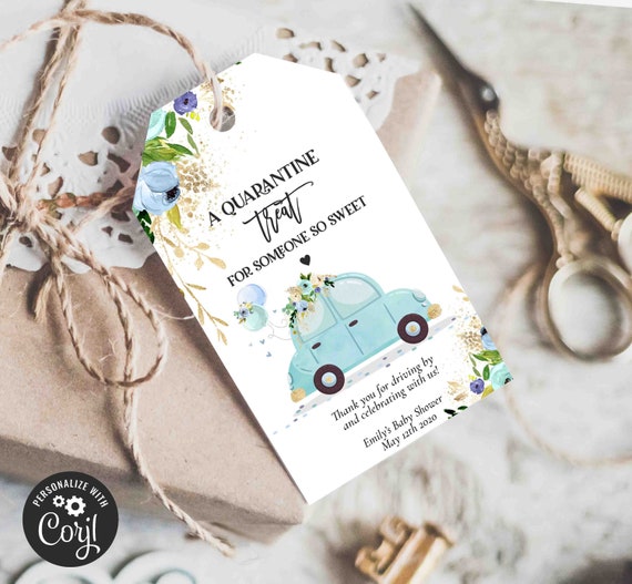 Editable Drive Through Baby Shower Favor Tag Blue Floral Drive Through Baby Shower Gift Tag Drive-By Shower Gift Tag Instant Download FD Il_570xn
