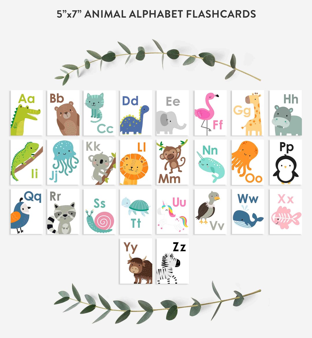 Animal Alphabet Flash Cards ABC Animal Flash Cards (Instant Download