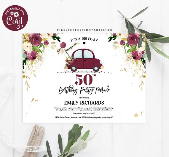 Editable Drive By Adult Birthday Invitation Any Age 40th 50th 60th 70th Birthday Party Parade Social Distancing Instant Download FD Il_570xn