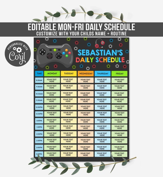 Editable Homeschool Schedule Video Game Homeschool Schedule Daily Routine Schedule Daily Subject Checklist Student Schedule Instant Download Il_570xn