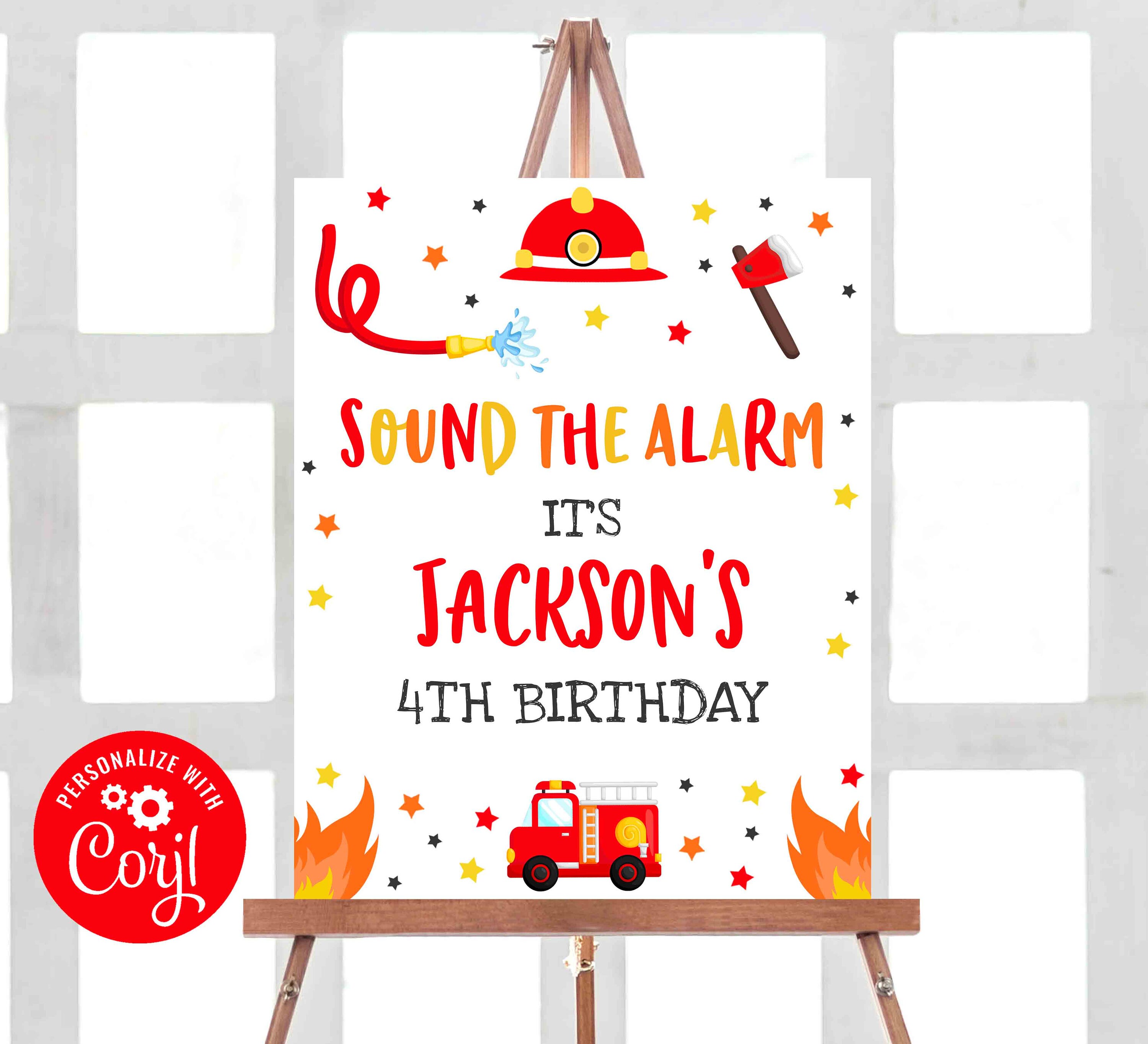 Sound the Alarm Fire Truck Table Sign Fire Fighter Birthday - Etsy