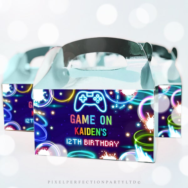 Editable Video Game Birthday Gable Box Labels Neon Gamer Birthday Game On Level Up Birthday Glow Gamer Party Decor Instant Download KN