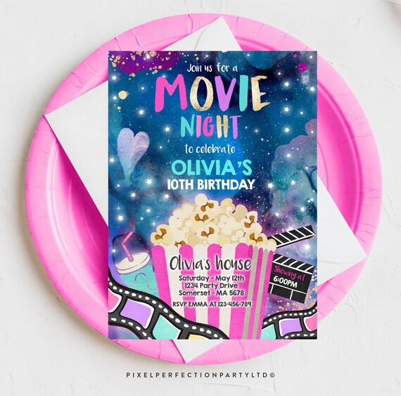 EDITABLE Movie Night Birthday Invitation Movie Birthday Party Invitation Movie Sleepover Party Popcorn Movie Party Instant Download LK Il_570xn