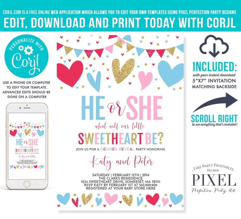 Valentine Gender Reveal Invitation Valentines Day Gender | Etsy