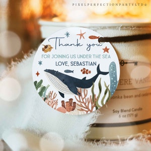 Editable Under the Sea Birthday Party Circle Square Favor Tag Whale Turtle Shark Jellyfish Sea Life Birthday Party Decor Instant Download J9
