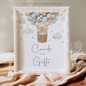 Teddy Bear Hot Air Balloon Shower Cartes et cadeaux Sign Boy Blue Teddy Bear Baby Shower We Can Bearly Wait Shower Téléchargement instantané 4H
