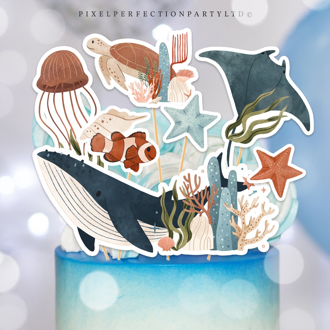 Under the Sea Birthday Party Centerpiece Cake Toppers Whale Turtle