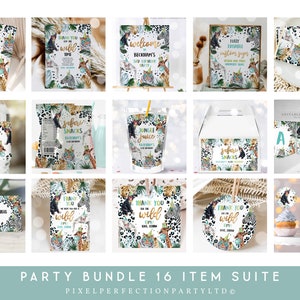 Editable Party Animals Birthday Invitation And Bundle Boy Safari Leopard Print Party Animals Birthday Decor Package Kit Instant Download W3