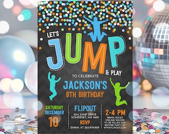 Jump Invitation Jump Birthday Invitation Trampoline Party Bounce House Party Jump Party Let's Jump Party Instant Editable File Corjl H1