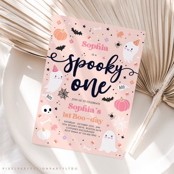Editable Spooky One Halloween Ghost 1st Birthday Party Invitation Cute Pink Ghost 1st Birthday Spooktacular 1st Birthday Instant Download DS Il_570xn