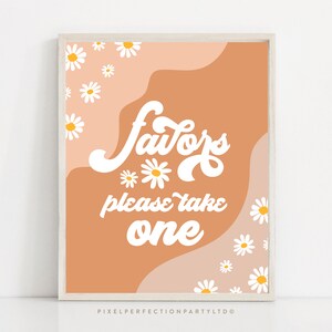 Daisy Birthday Party Favors Sign Boho Retro Groovy Floral 70&#39;s Birthday Party Hippie Festival Vibes Party Favor Sign Instant Download FR