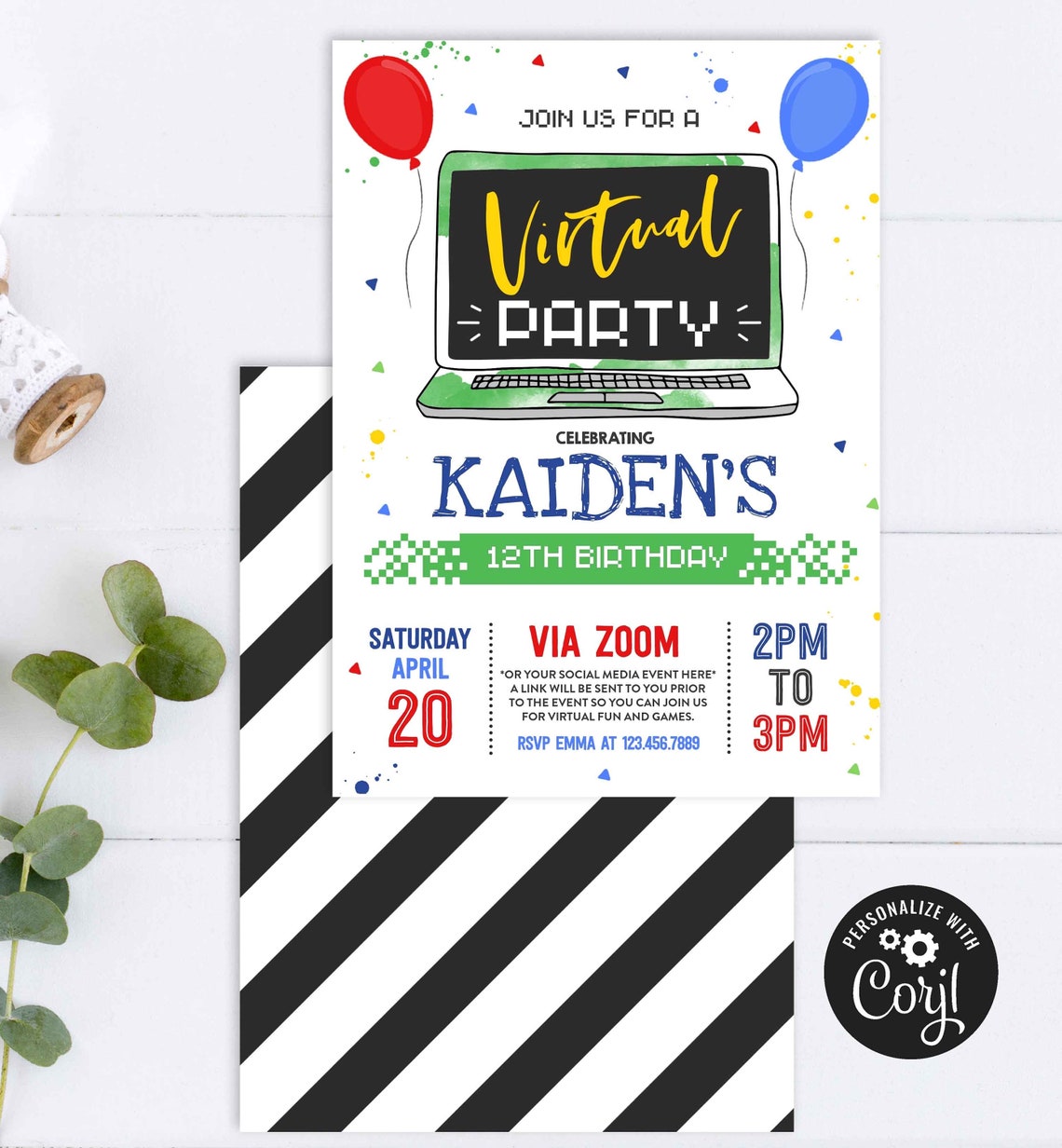 Editable Virtual Birthday Party Invitation Zoom Party Invite Etsy