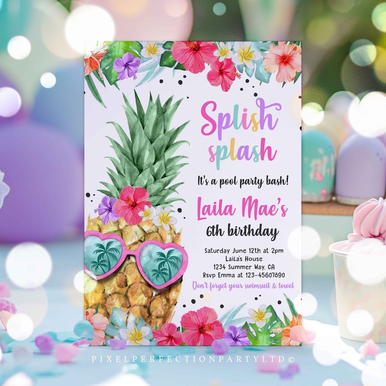 Editable Tropical Pool Party Invitation Hawaiian Luau Pool Party Birthday Pineapple Birthday Party Pineapple Pool Party Instant download P5 image 4