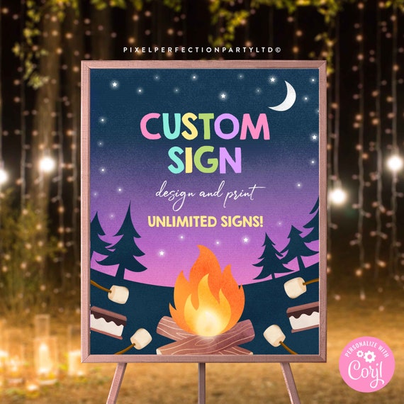EDITABLE Custom Sign Fully Editable S'mores Birthday Party Welcome Sign S'mores Bonfire Party Make Multiple Signs Decor Instant Download AS Il_570xn