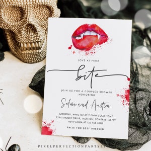 Editable Love At First Bite Halloween Couples Shower Invitation Vampire Soiree Halloween Couples Shower Invitation Instant Download AO9