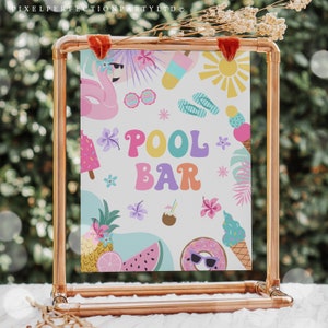 Festa in piscina compleanno biliardo tavolo da bar cartello tropicale Splish Splash Girly Pool Party estate piscina Splash Pad Party Download immediato 4RE