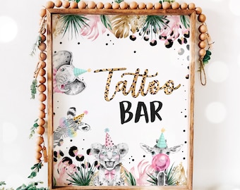 Safari Tattoo Bar Birthday Party Sign Leopard Print Safari Animals Tattoo Bar Sign Safari Party Animals Instant Download Sign 4ER
