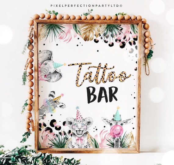 Safari Tattoo Bar Birthday Party Sign Leopard Print Safari Animals Tattoo Bar Sign Safari Party Animals Instant Download Sign GY Il_570xn