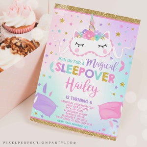 Unicorn Slumber Party Invitation Unicorn Sleepover Birthday Invitation Magical Unicorn Sleepover Party Instant Download Editable PDF B3