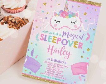 Unicorn Slumber Party Invitation Unicorn Sleepover Birthday Invitation Magical Unicorn Sleepover Party Instant Download Editable PDF B3