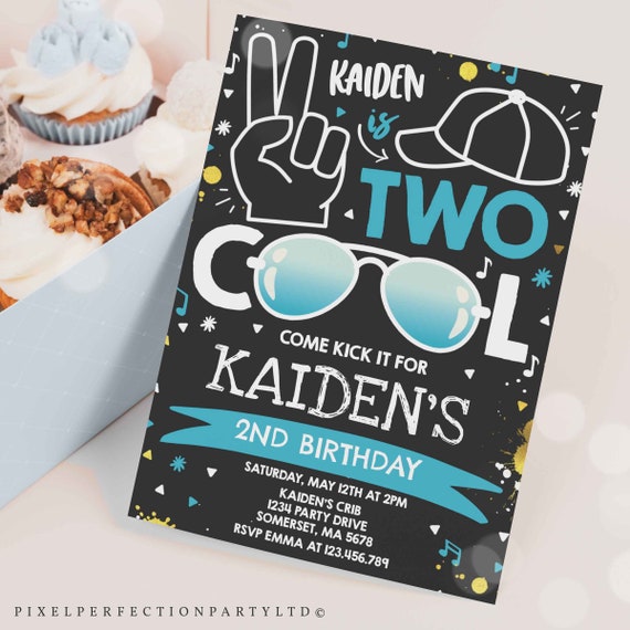 Editable Two Cool Birthday Invitation Two Cool Party Boy 2nd Birthday Party I'm Two Cool Blue Sunglasses Birthday Party Instant Download CT Il_570xn