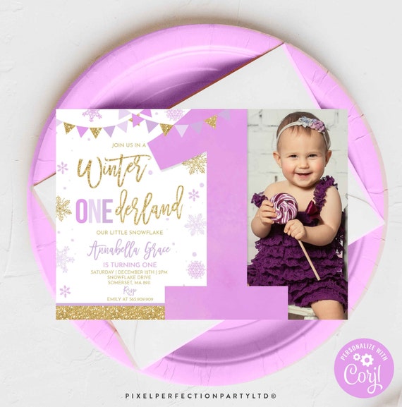 WINTER ONEderland Invitation Purple & Gold Winter ONEderland Invitation Floral Winter ONEderland Party Instant Download Editable Corjl F5 Il_570xn