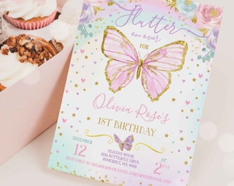 Butterfly Birthday Invitation Butterfly Invitation Whimsical Floral Butterfly Floral Butterfly Garden Instant Download Editable File BB