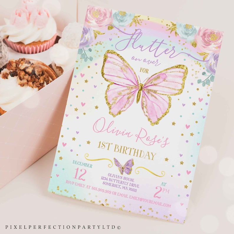 Butterfly Birthday Invitation Butterfly Invitation Whimsical Floral Butterfly Floral Butterfly Garden Instant Download Editable File BB image 1