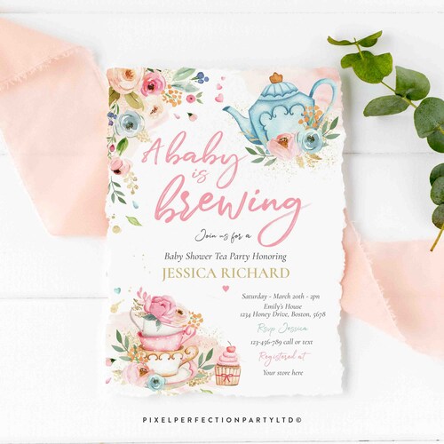 EDITABLE Tea Party Baby Shower Invitation Floral Garden Baby Etsy