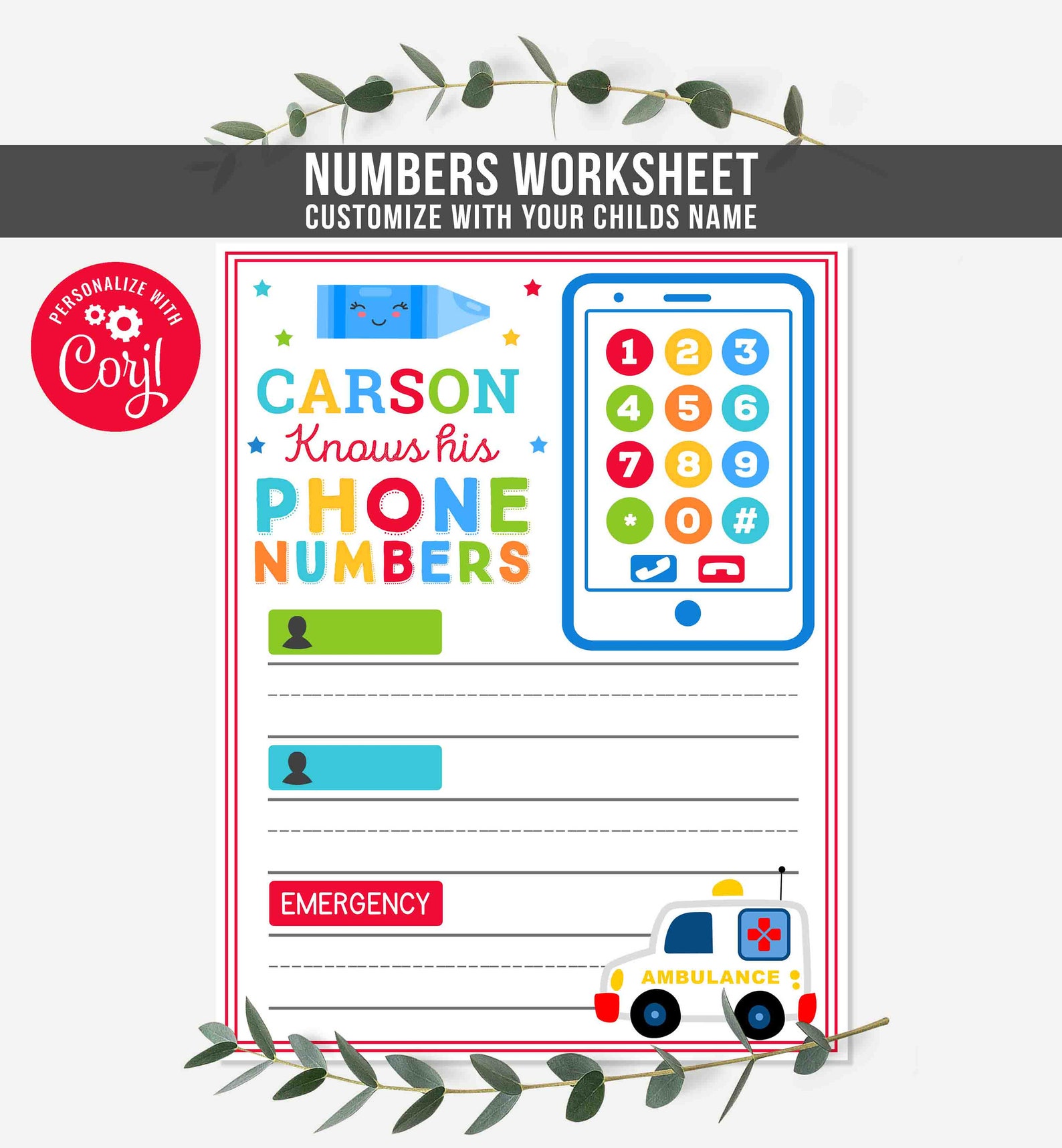 Printable Phone Number Tracing Worksheet Editable Phone Number Etsy