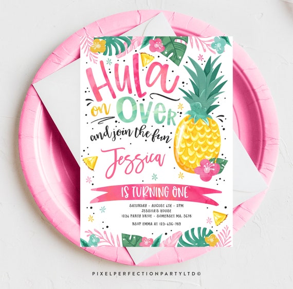 Editable Hawaiian Luau Birthday Invitation Pineapple 1st Birthday Party Luau 1st Birthday Luau Pineapple Pool Party Instant download HL Il_570xn