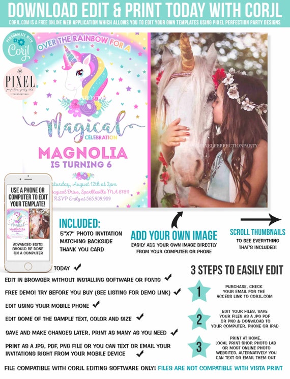 Rainbow Birthday Self-Edit with CORJL Unicorn Party Invite Badge Magical Party INSTANT DOWNLOAD Printable Template Unicorn Birthday