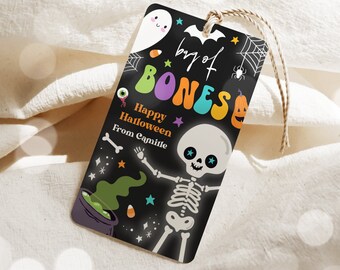 Editable Halloween Skeleton Gift Tag Halloween Trick Or Treat Party Favor Tags Halloween Student Friend Classroom Tag Instant Download SAH