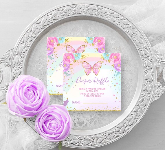 Butterfly Diaper Raffle Tickets Pink & Gold Butterfly Baby Shower Diaper Raffle Ticket Butterfly Garden Tea Party Shower Instant download 2I Il_570xn