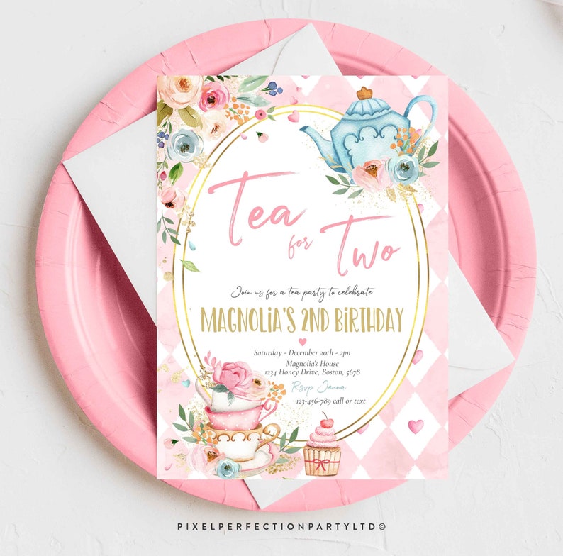 Editable Tea for Two Birthday Invitation Tea for Two 2nd Etsy