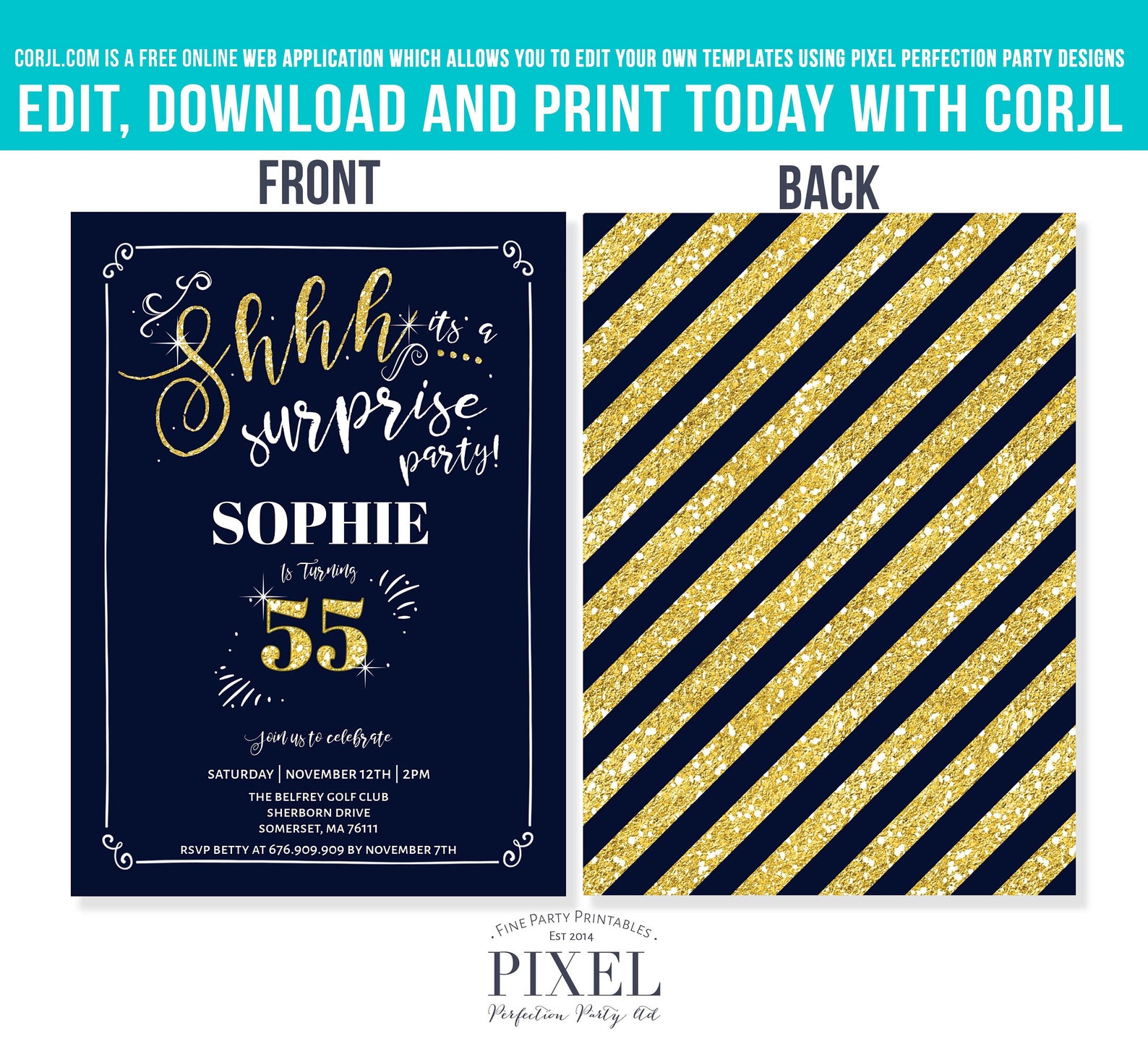 55th Surprise Birthday Invitation Chalkboard Vintage 55th | Etsy