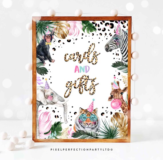 Safari Animals Cards and Gifts Birthday Sign Table Sign Jungle Wild Child Party Safari Leopard Print Party Animals Instant Download W3 Il_570xn